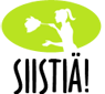 SIISTIÄ!-siivouspalvelun logo, jossa hahmo pölyhuiskan kanssa vihreän ovaalin edessä